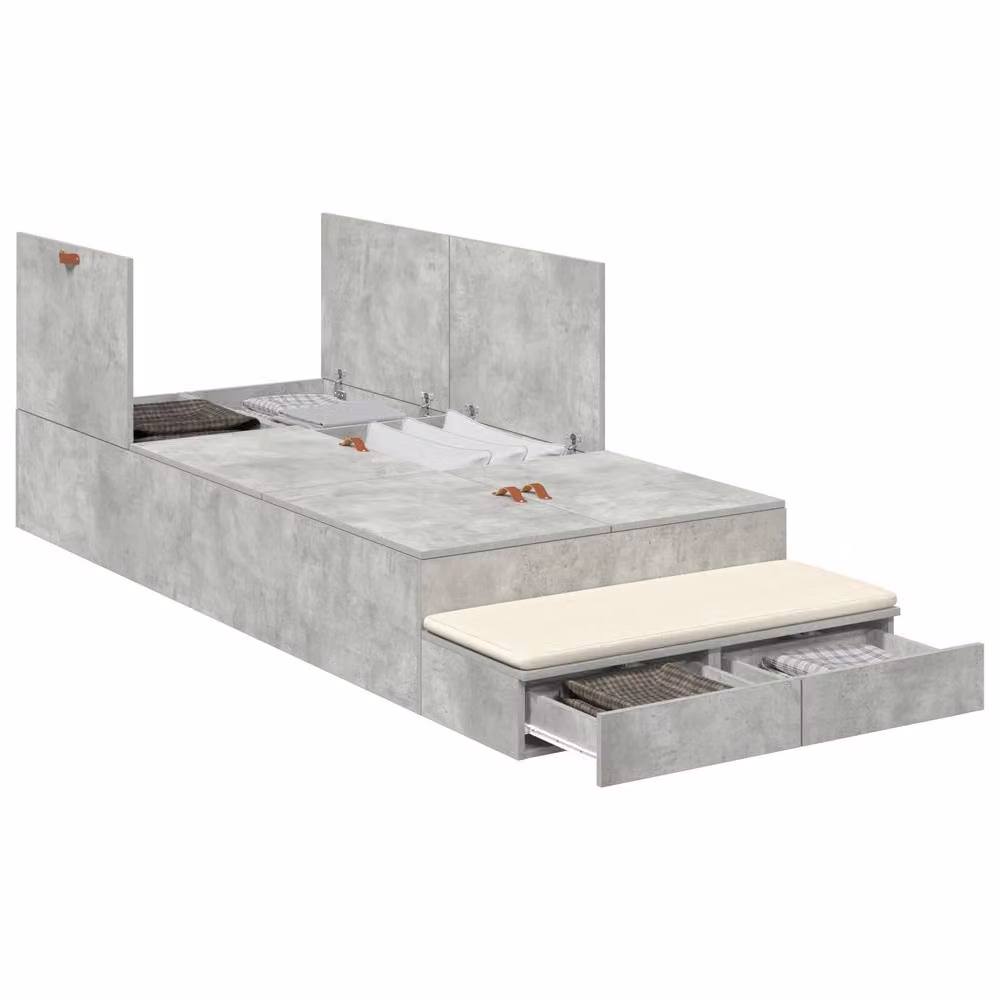 Berkfield Home Modern Storage Bed Frame with Drawers in Concrete Grey, Engineered Wood, W/D/H: 100 x 200 x 31.5 cm – 2