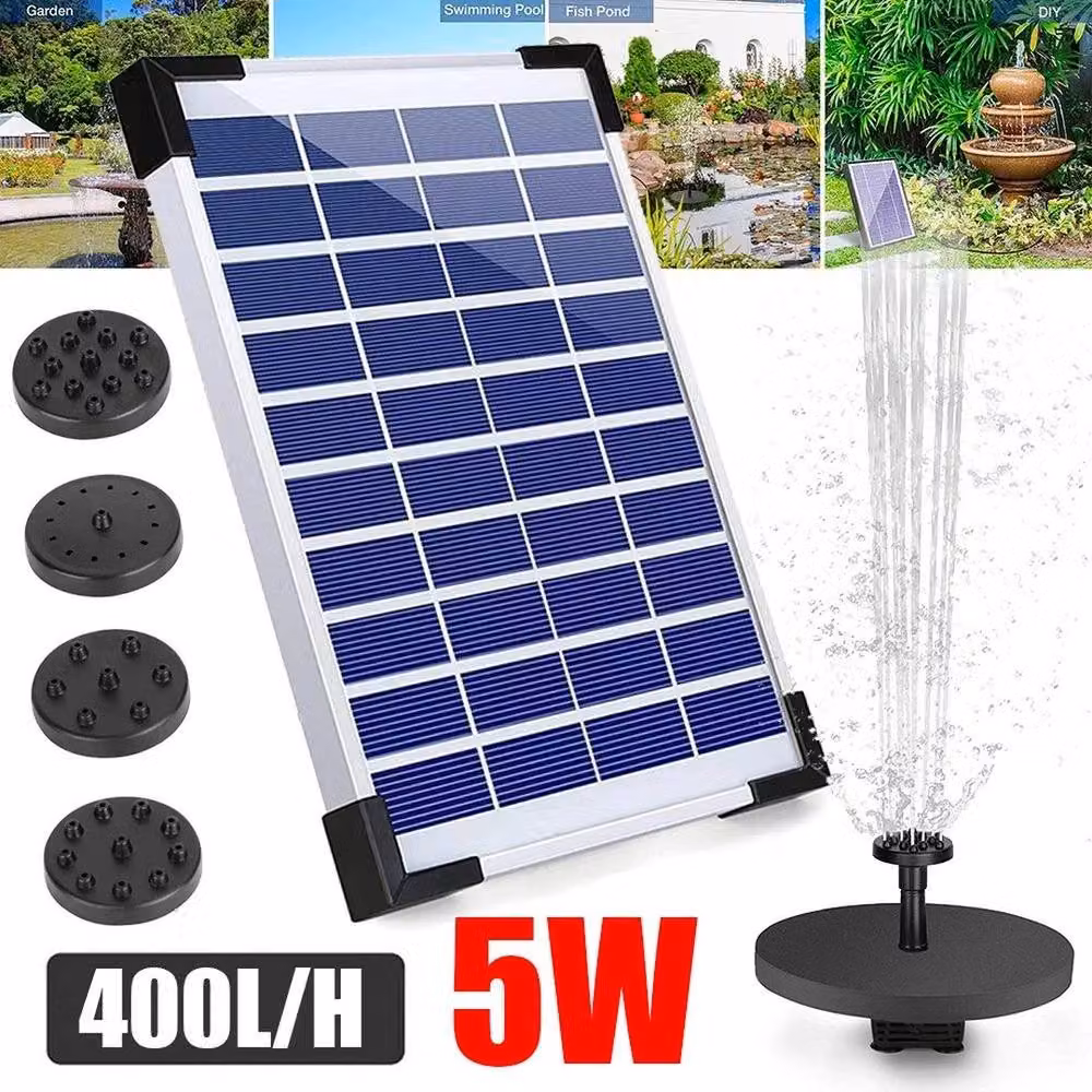 FLAVORA Solar Fountain Pump with 5W Solar Panel and Rechargeable Battery, Black, W/D/H: 100 x 15 x 15 cm – 2