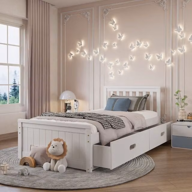 Bedzonline Babyfair Timeless White Kids Storage 4 Drawer Bed, W: 120 cm, D: 200 cm