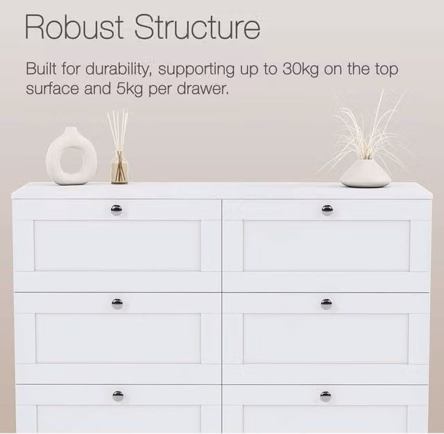 Vida Designs Altino 6 Drawer Chest in Grey and White