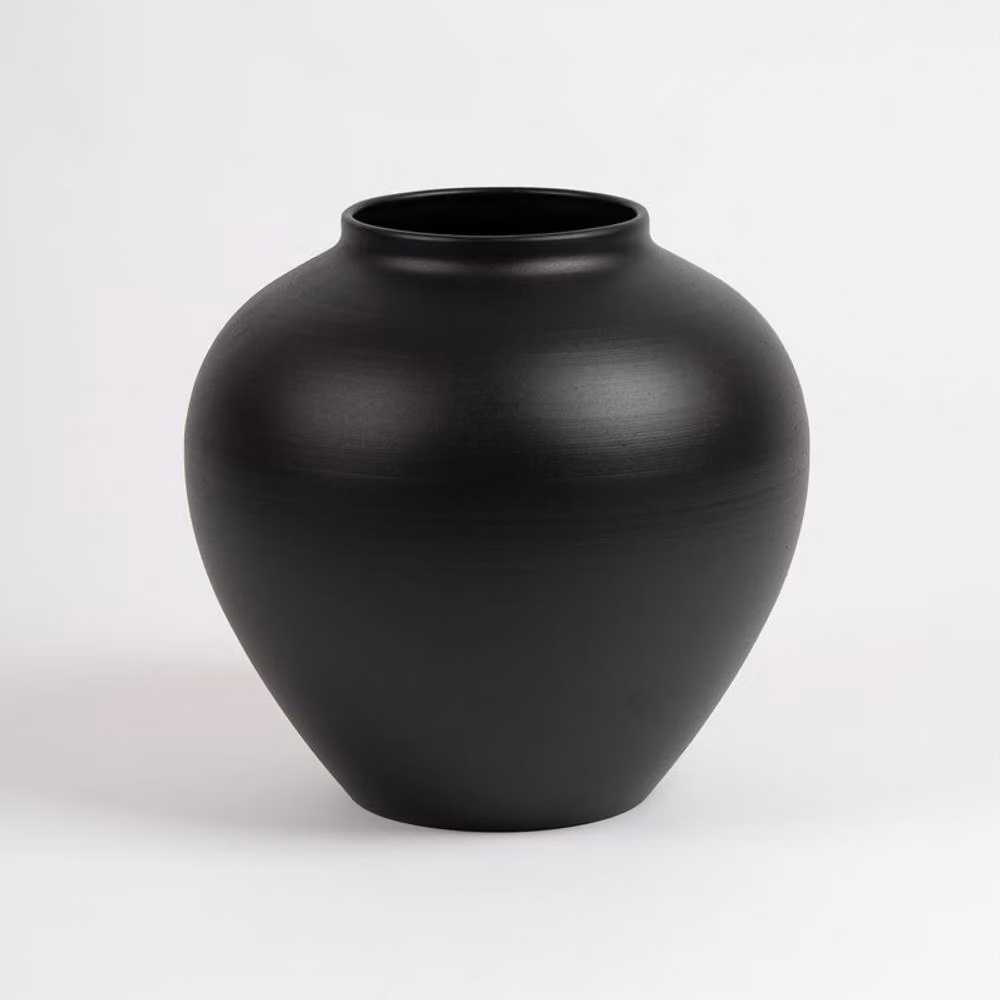 Scottish Everlastings Ltd Modern Black Ceramic Round Tabletop Vase, Height: 28 cm – 2