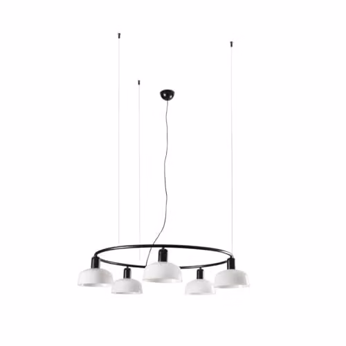 Netlighting Tatawin Small 5 Light Cylindrical Pendant Ceiling Light in Black and White with Opal Glass