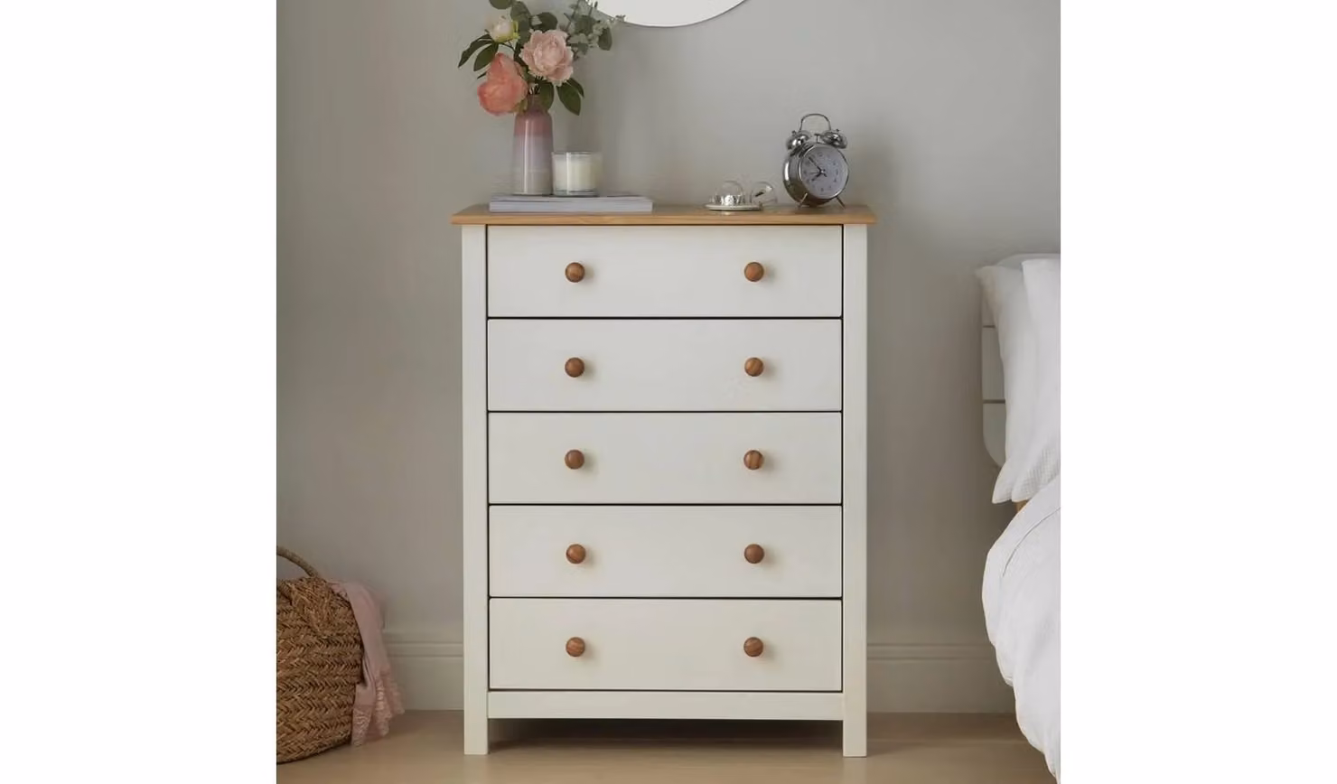 Scandinavia 5 Drawer Chest in White FSC Pine