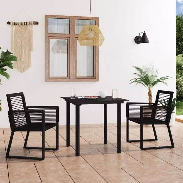 Berkfield Home 3 Piece Outdoor Dining Set in Black PVC Rattan and Steel – 1