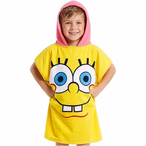 Get Trend SpongeBob SquarePants Hooded Cotton Towel Poncho for Kids and Teens, Multicolour and Yellow