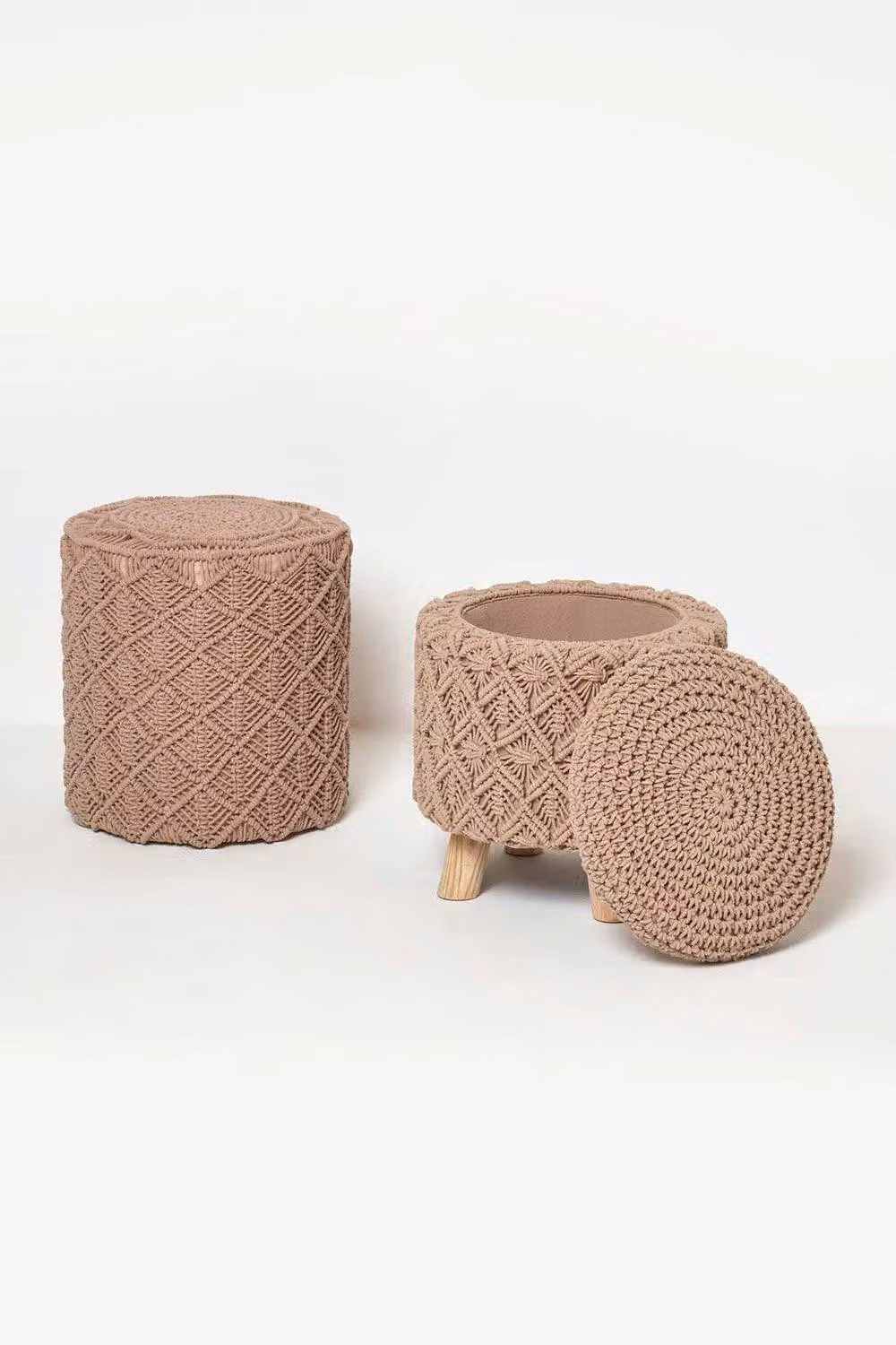 Homescapes Indy Macrame Storage Footstool in Brown – 3