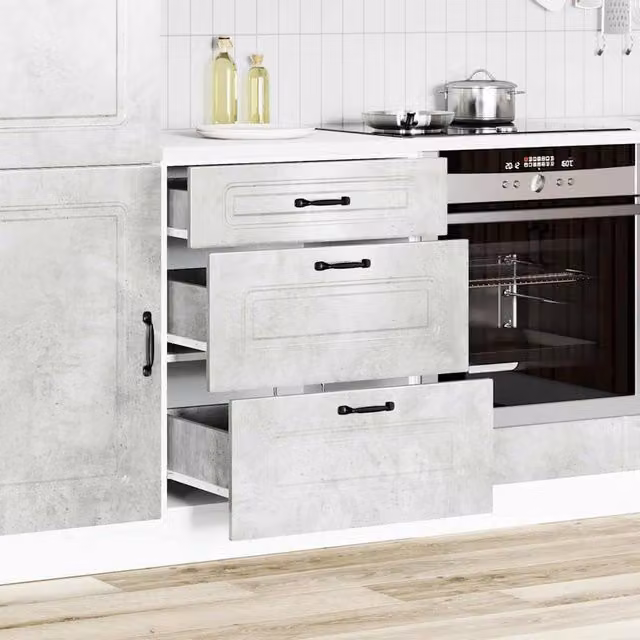 Berkfield Home Kalmar Kitchen Base Cabinet in Concrete Grey Engineered Wood, H 81.5 x W 60.0 x D 46.0 cm – 1