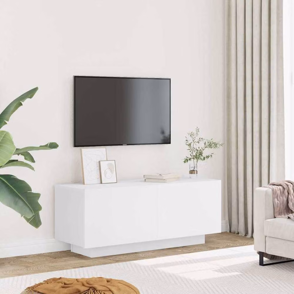 Berkfield Home White TV Cabinet in Matt MDF, W/D/H: 100 x 35 x 40 cm – 2