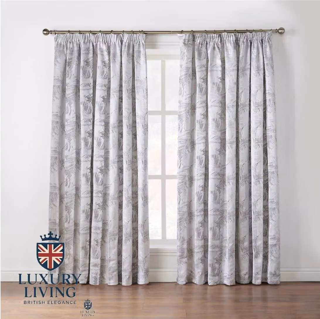 Luxor Living Fern Jacquard Pencil Pleat Taped Top Ready Made Curtains in Silver, Width: 168 cm, Drop: 137 cm – 3