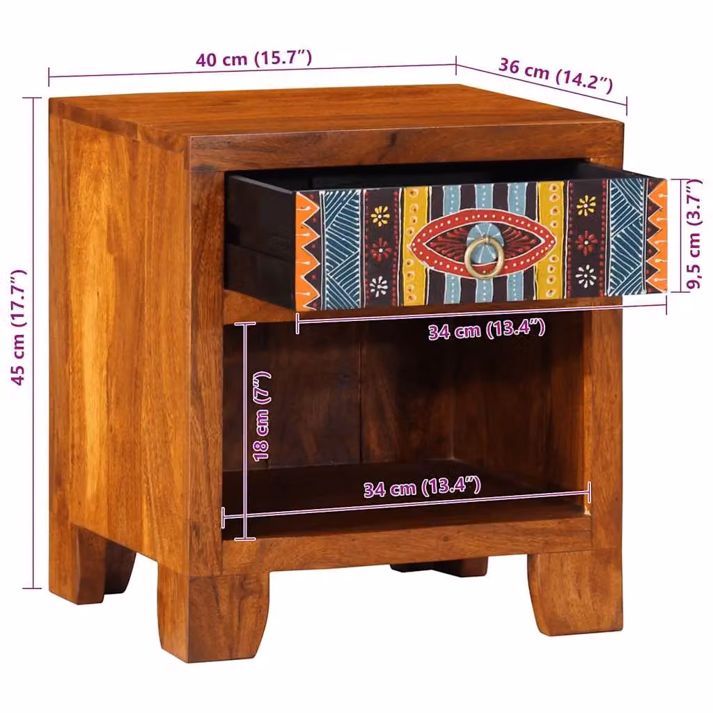 Berkfield Home Acacia Wood Bedside Cabinet in Brown, W/D/H: 40 x 35 x 45 cm – 6