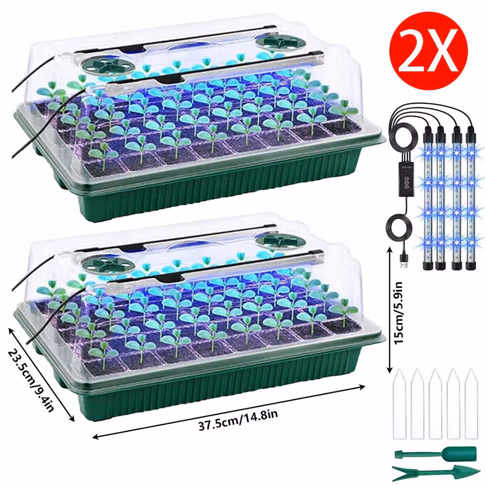Ventryn 2 Pack 40-Cell Seed Starter Trays with Grow Light Propagator Planter in Green – 2