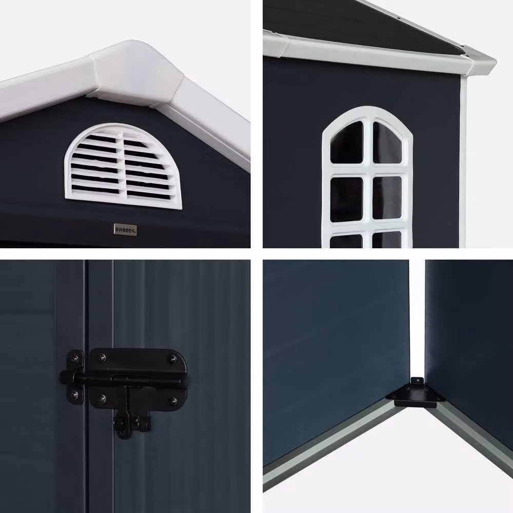 sweeek Plastic Garden Shed with Single Door and Window in Dark Grey, 1.39 m² – 4