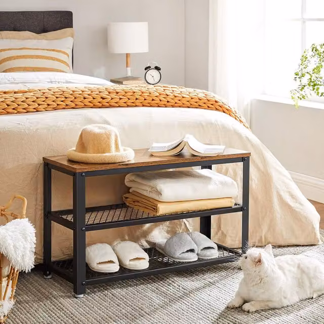 VASAGLE Industrial Shoe Storage Bench with Metal and MDF Shelves in Brown – 1