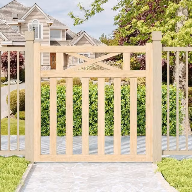 Livingandhome Brown Timber Single Crosshead Outdoor Garden Gate, Width: 120 cm