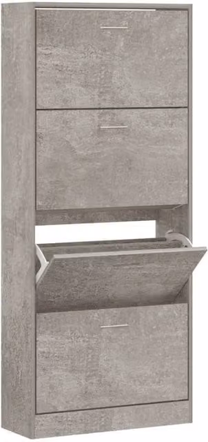 Berkfield Home Modern Grey Shoe Cabinet with Tilting Compartments and Internal Drawers, W: 63 cm, D: 24 cm, H: 147 cm – 1