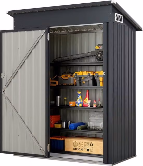 Costway Grey Pent Storage Shed Utility Tool House in Galvanised Steel