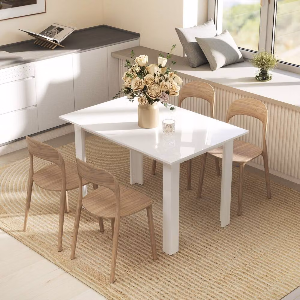 ERGOVEXA Extending High Gloss White Rectangular Dining Table for Six People, W/D/H: 120 x 80 x 78 cm – 2