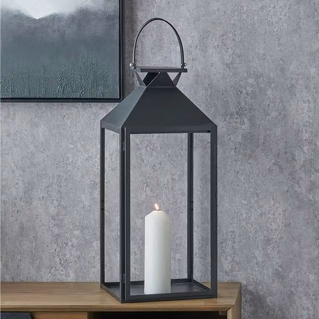 Pacific Lifestyle Modern Black Metal and Glass Tabletop Tealight Lantern