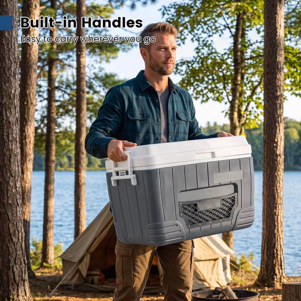 Costway 26L Insulated Portable Hard Shell Ice Chest with Cup Holders, Grey – 5
