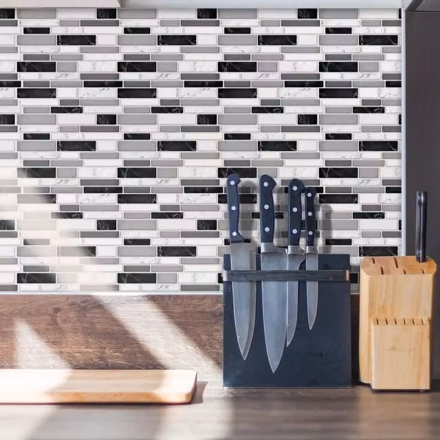 WALPLUS 3D Geometric Brick Tile Adhesive Stickers in Multicolour and Grey, 48 Pack