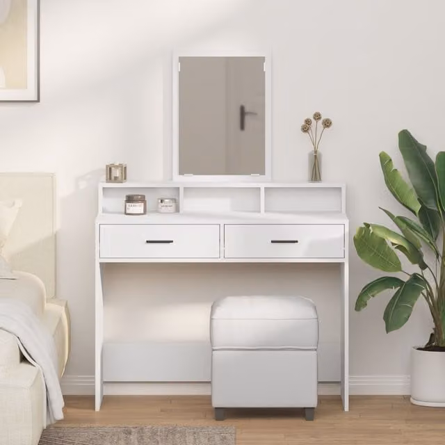 Berkfield Home White Modern Dressing Table with Drawers, W/D/H: 100 x 41 x 140 cm