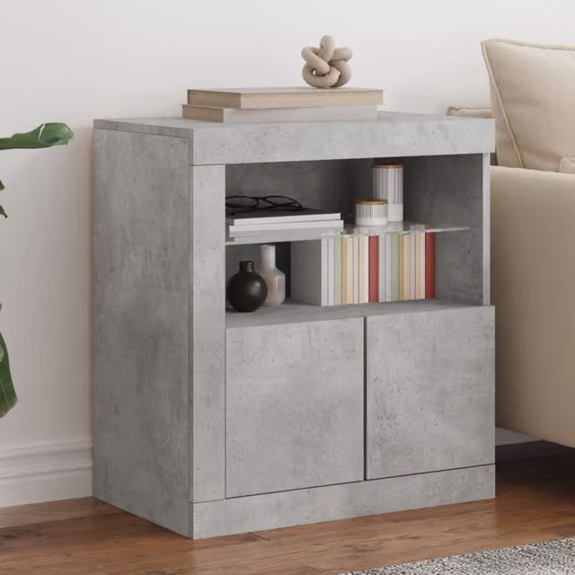Berkfield Home Modern Sideboard with Integrated LED Lights in Grey, W/D/H: 60.5 x 37 x 67 cm