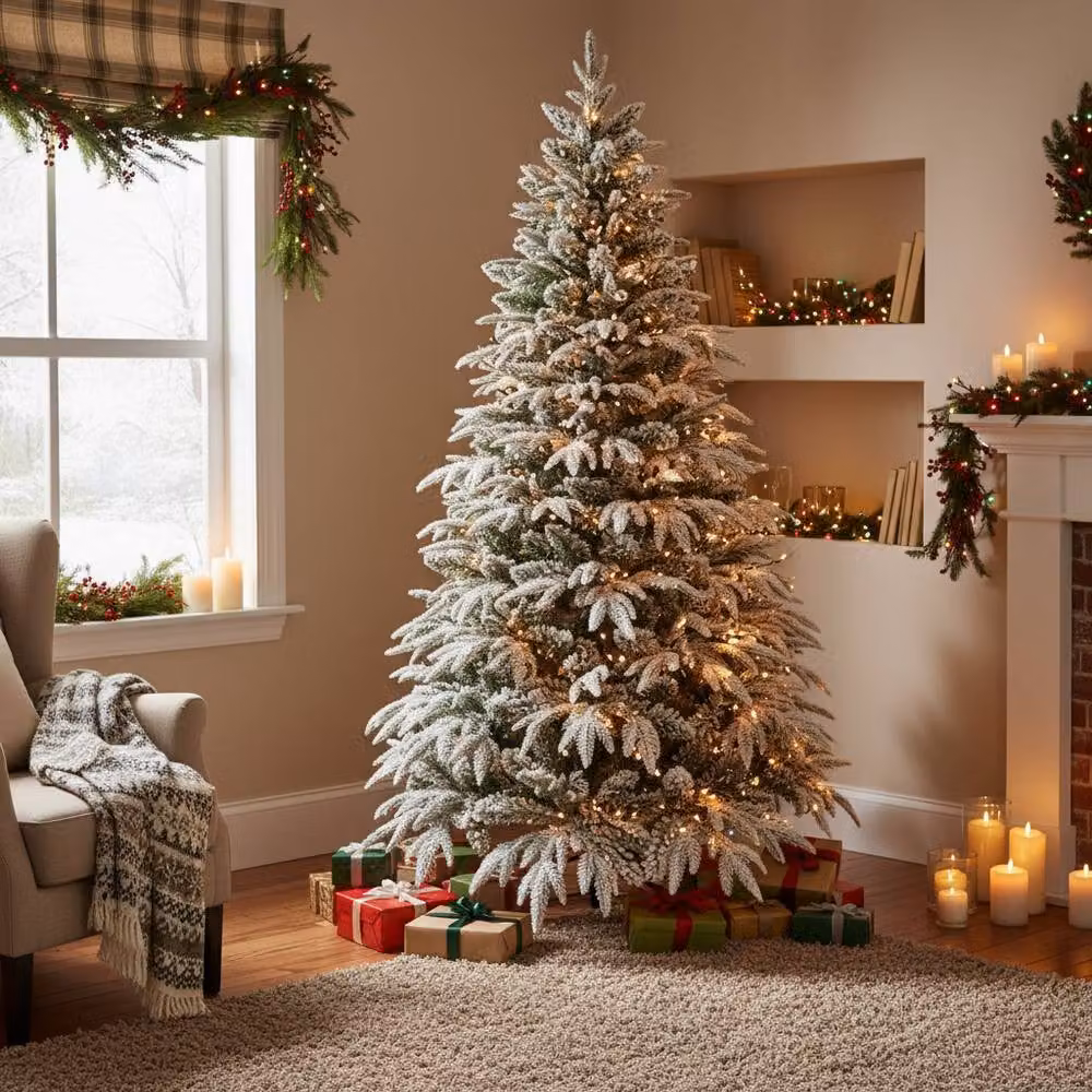 Shatchi 10ft Lapland Snow Covered Christmas Tree in Green and White – 4