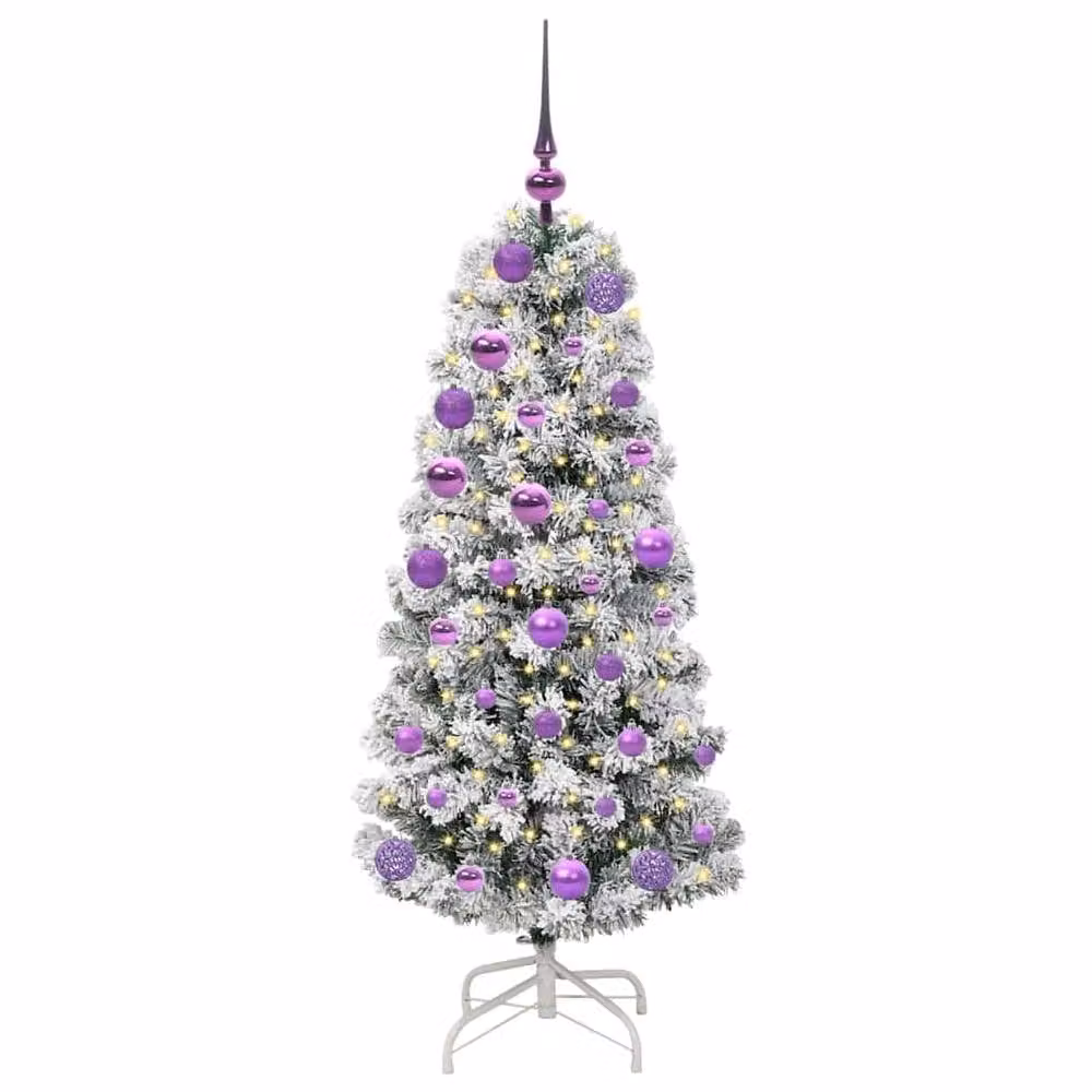 Berkfield Home Artificial Hinged Christmas Tree in Green and White, Height: 120 cm – 3