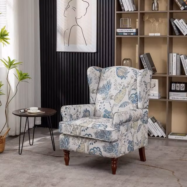 Furniture One Retro Blue Fabric Wingback Armchair