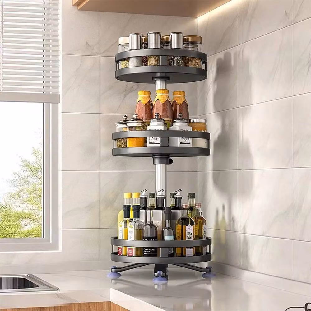 FLAVORA 3 Tier 360 Degree Rotating Metal Spice Rack in Black – 3
