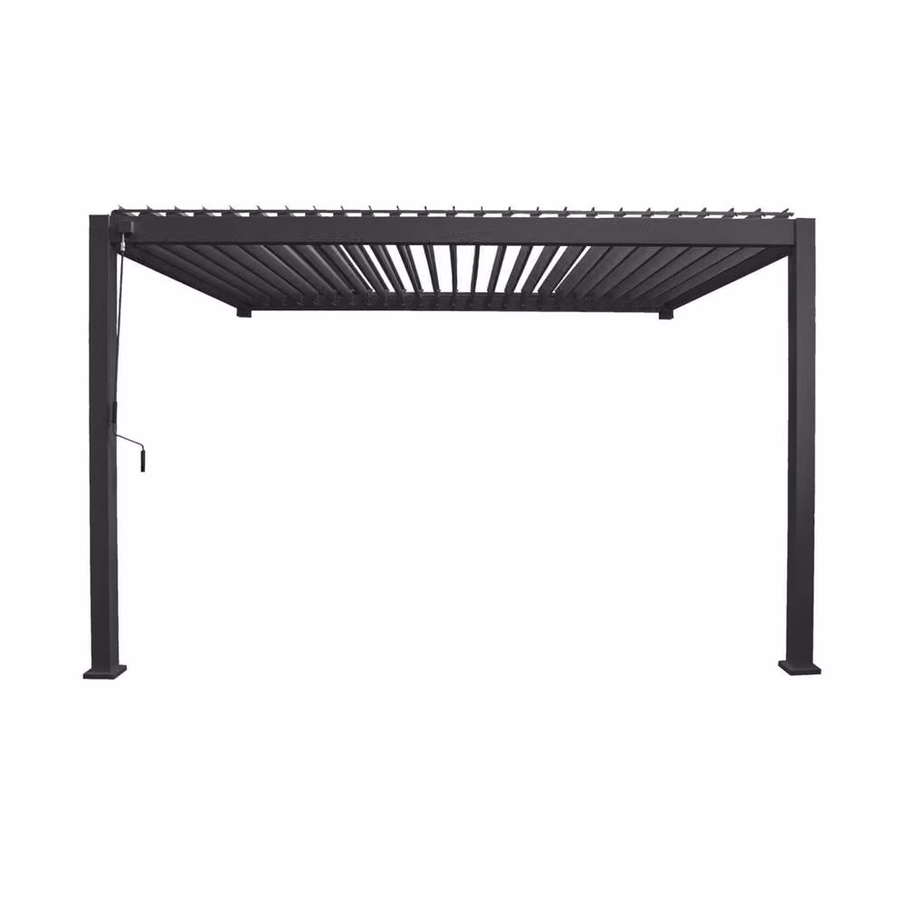 Sweekeek Dark Grey Aluminium Lean-to Pergola with Louvered Roof, W: 400 cm, D: 300 cm, H: 258 cm – 3