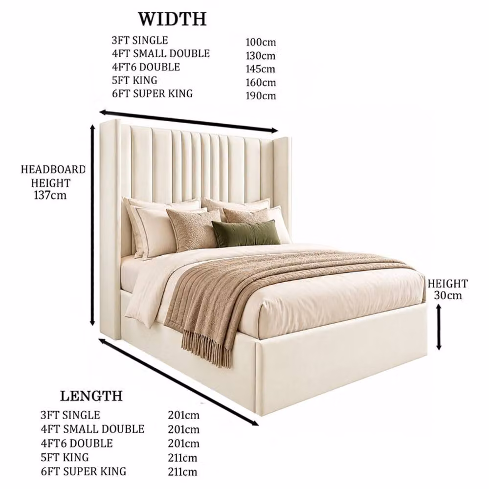 Desire Deco Adeline Upholstered Wingback Bed Frame in Beige Plush Velvet, Size: Single (90 x 190 cm) – 2