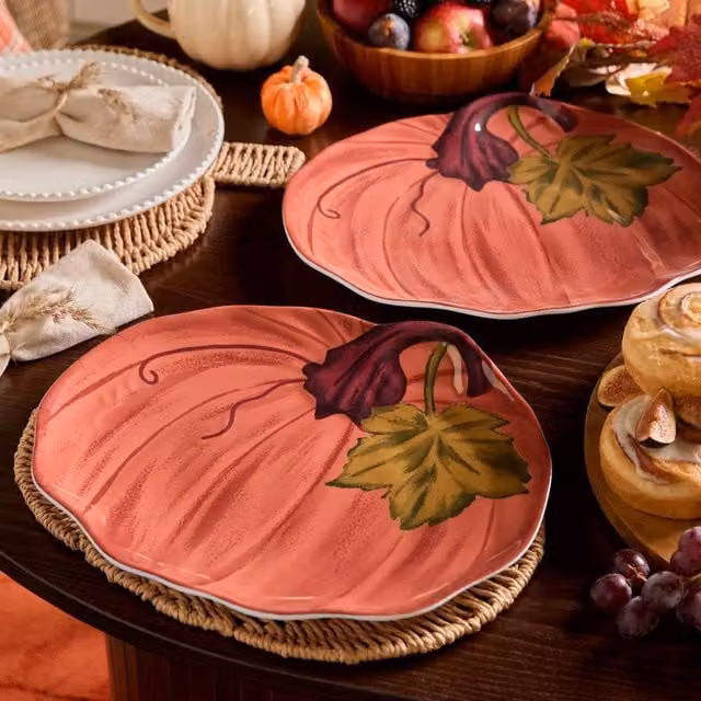 OHS 2 Pack Autumn Pumpkin Shaped Plastic Serving Platters in Red – 1