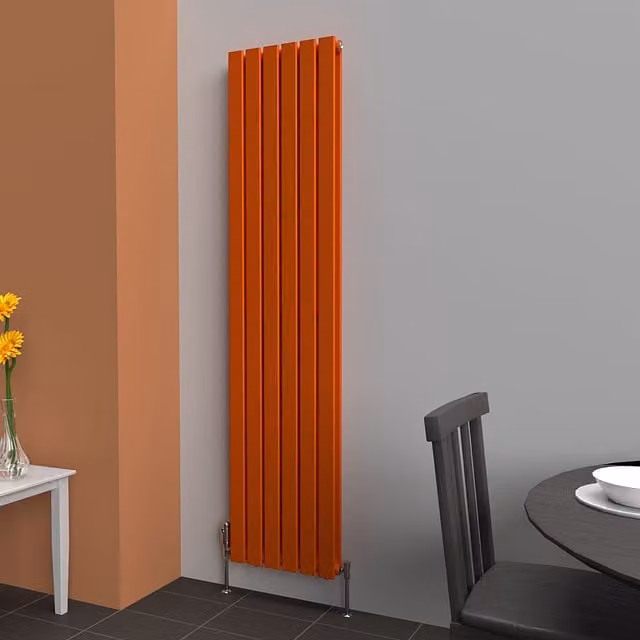Lux Heat Flat Coloured Vertical Radiator in Sunburst Orange, H 180 cm x W 42 cm