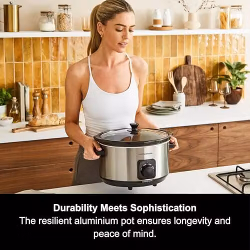 Morphy Richards 6.5L Slow Cooker in Silver with Ceramic Pot and Stainless Steel Finish – 3