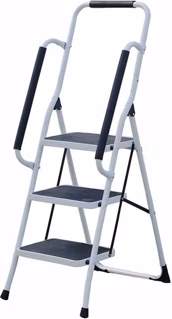 Gr8 Home 3 Step Folding Steel Ladder with Handrail in White – 1
