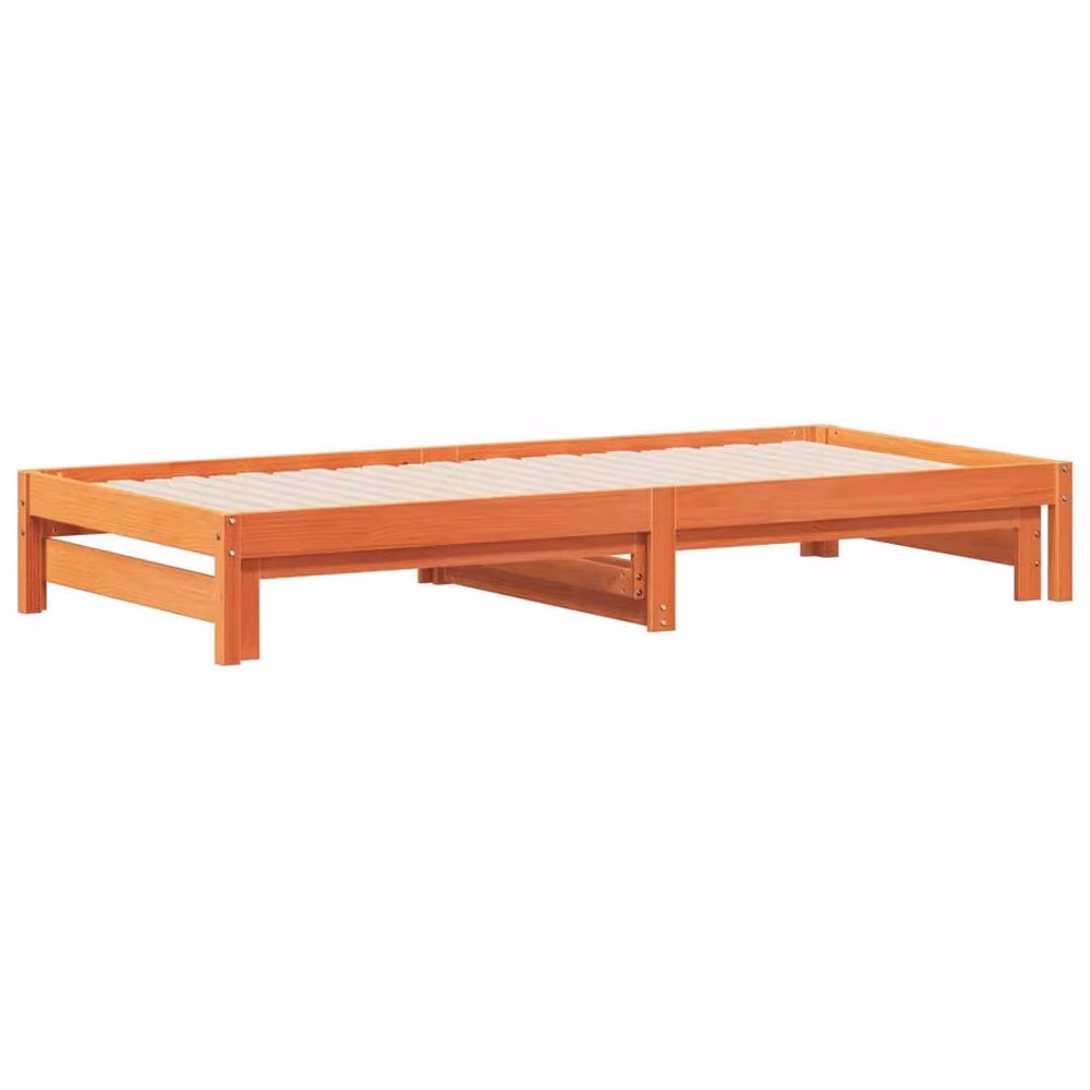 Berkfield Home Rustic Solid Wood Day Bed with Trundle in Wax Brown, W/D/H: 90 x 200 cm – 3