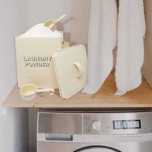 BARGAINS-GALORE Enamel Cream Laundry Powder Storage Tin in Beige and White – 2