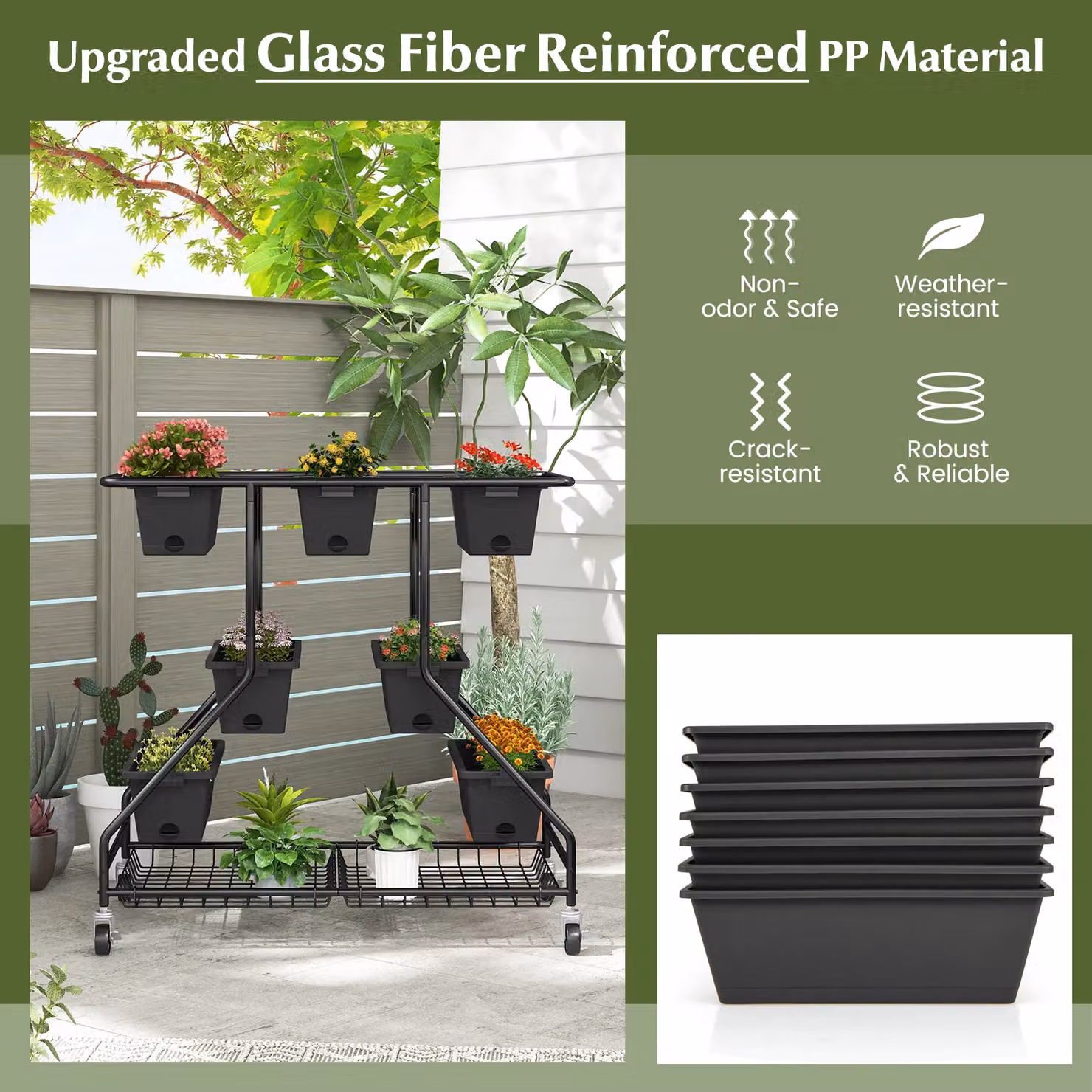 Gymax Rolling Vertical Raised Garden Bed with 7 Planter Boxes in Black – 7