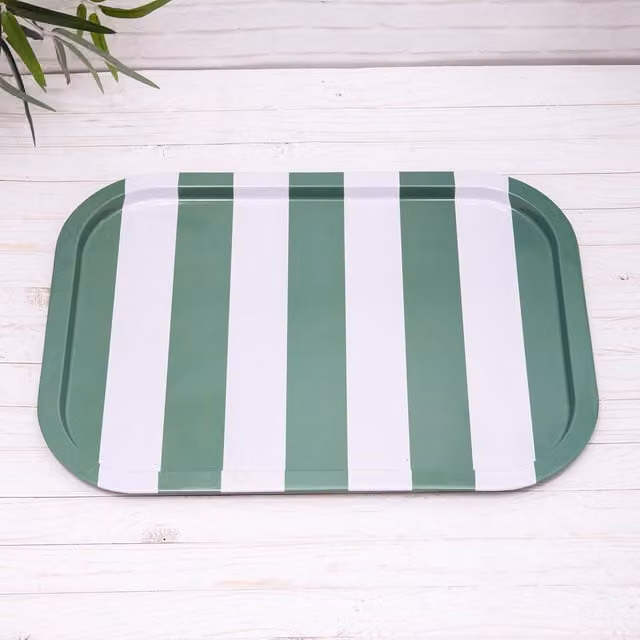 Annibells Rectangular Striped Metal Serving Tray in Yellow, Green and Pink