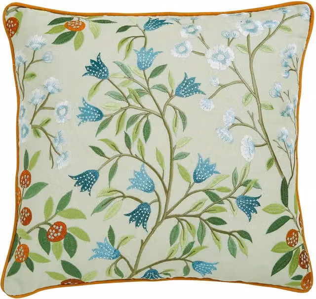 Sanderson Sycamore & Oak Floral Square Cushion, Green and Multicolour, W/D/H: 45 x 45 x 45 cm
