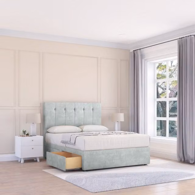 Sloomy Highbury Divan Bed Base and 54 inch Floor Standing Headboard in Silver, W/D/H: 120 x 200 cm