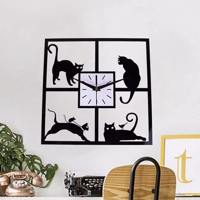 EONLION Black Square Analog Wall Clock, Diameter: 30 cm