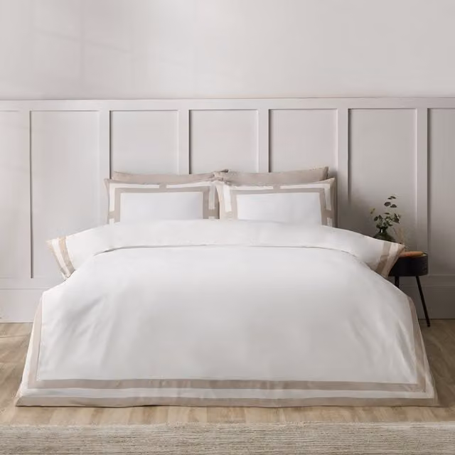 Catherine Lansfield So Soft Mono Panel Microfibre Duvet Cover Bedding Set in Natural Beige and White