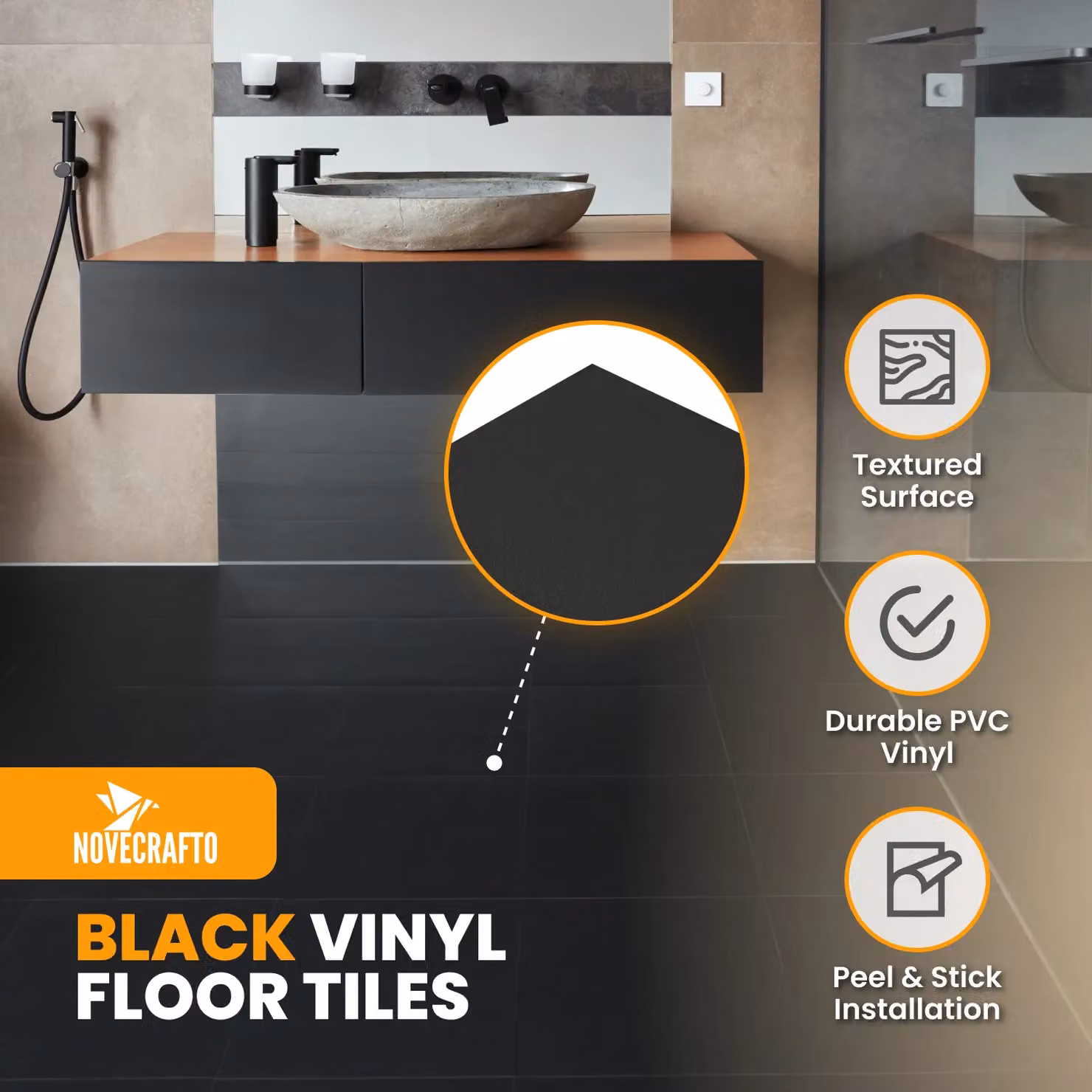 Novecrafto Black and White Checkerboard Self Adhesive Vinyl Floor Tiles, 30 Pack, W/D/H: 30.5 x 30.5 x 0.15 cm – 2
