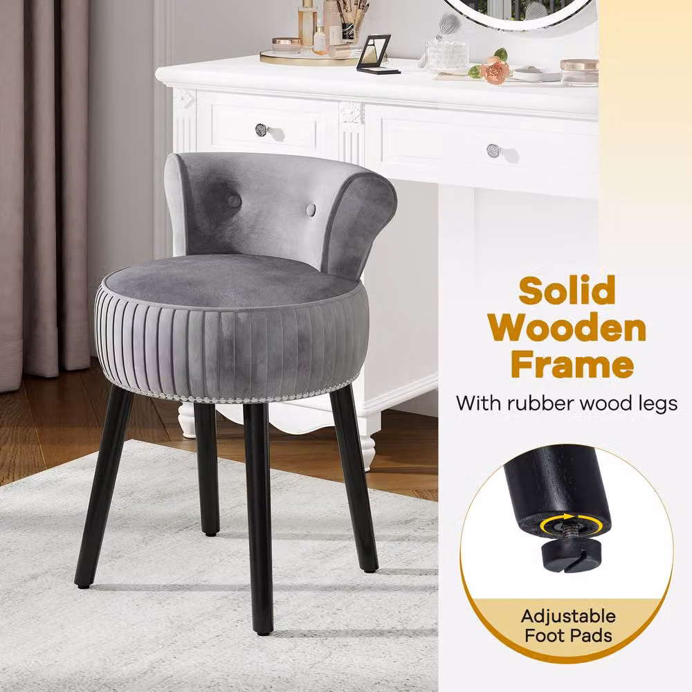Costway Velvet Tufted Back Upholstered Vanity Makeup Stool in Grey – 9