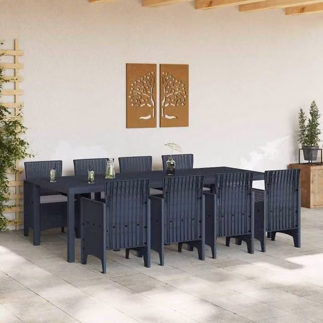 Berkfield Home Modern 9 Piece Garden Dining Set with Anthracite Cushions in Black Poly Rattan – 1