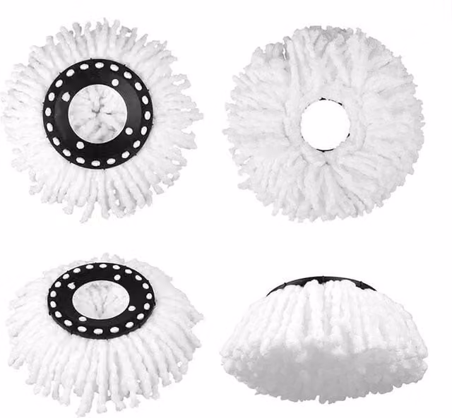 NESTLUNE 4-Piece Replacement Microfibre Mop Head Refills for 360 Degree Mops, White, W/D/H: 15 x 15 x 15 cm