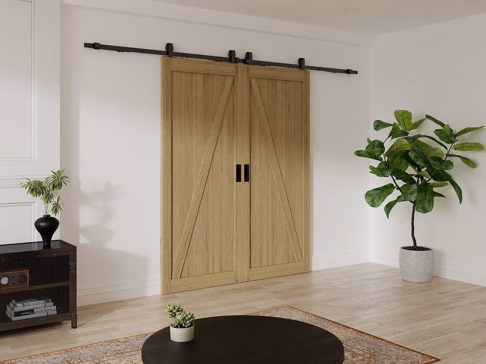 Vente-unique Double Sliding Flush Mount Wood and MDF Doors in Light Oak, Reversible, H: 205 cm, W: 240 cm (2 x 120 cm) – 2