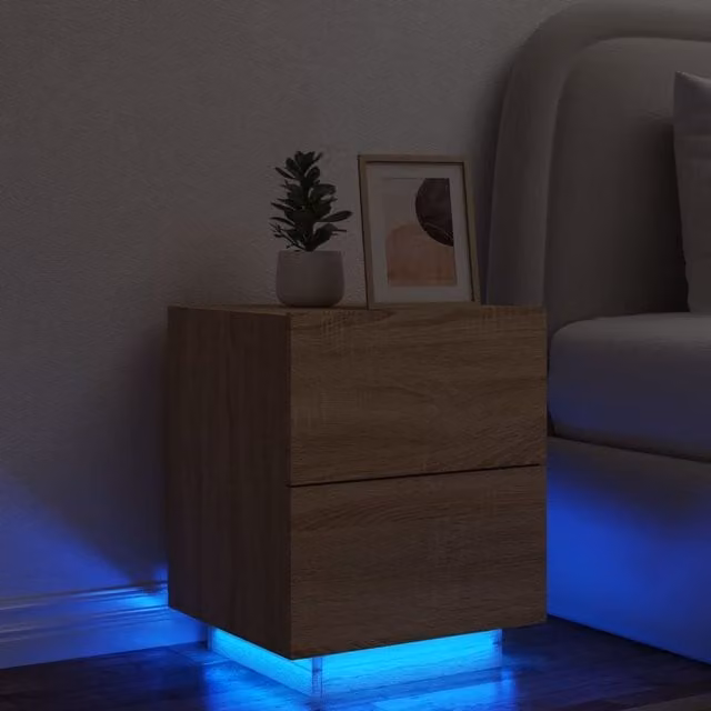 Berkfield Home Bedside Cabinet with Integrated LED Lights in Sonoma Oak Brown – 1